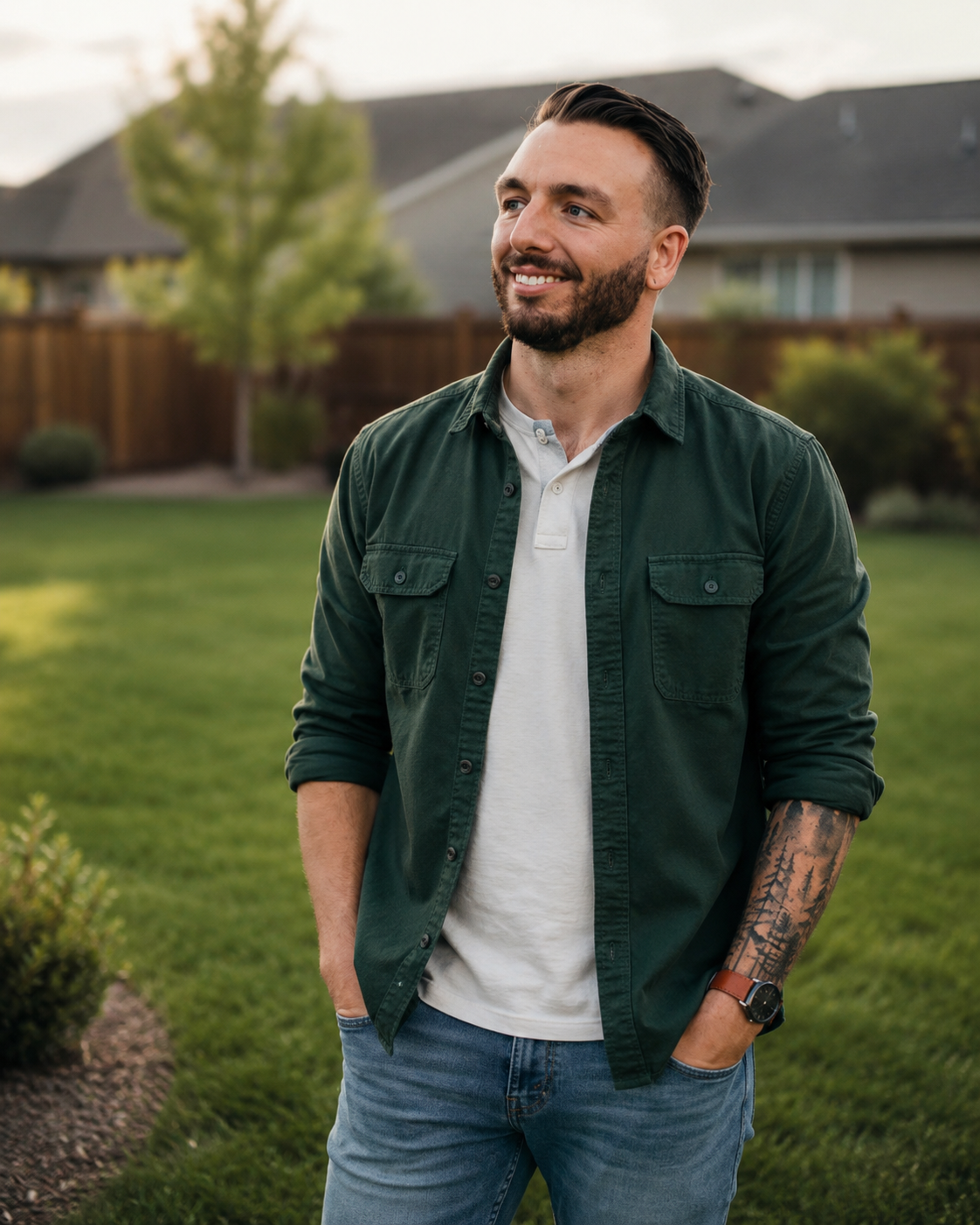 Alec, founder of NoCo Yard Cleanup, standing in a Northern Colorado backyard